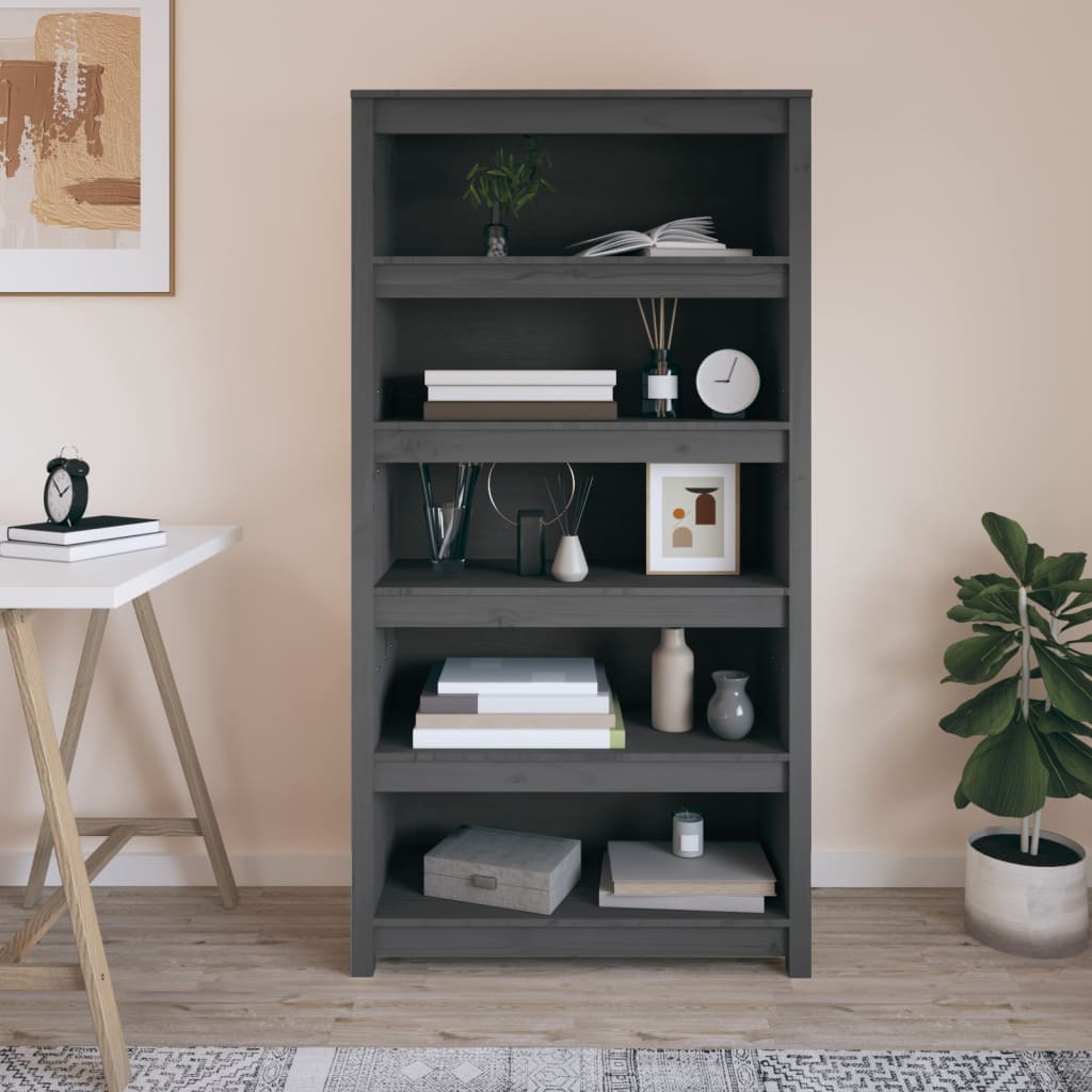 Book Cabinet Grey 80x35x154 cm Solid Wood Pine